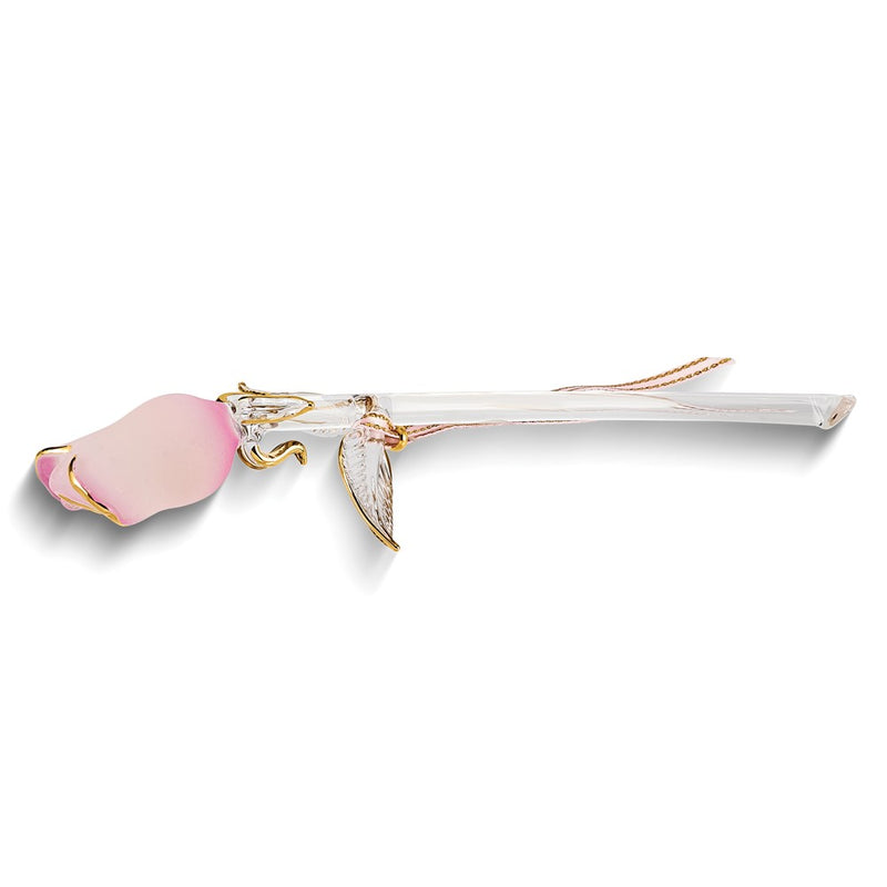 I LOVE YOU Pink Rose Bud Handcrafted Glass Figurine with 22k Gold Trim