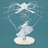 HAPPY ANNIVERSARY Heart and Bells Handcrafted Glass Figurine with Ribbon