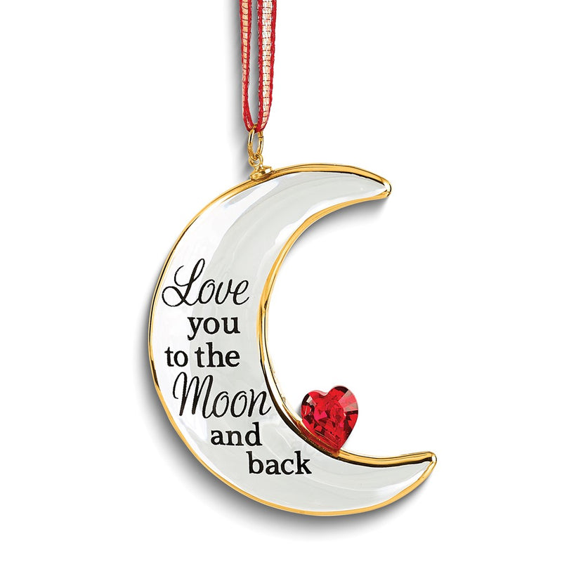 Glass Baron LOVE YOU TO THE MOON AND BACK with Red Crystal Heart Glass Ornament