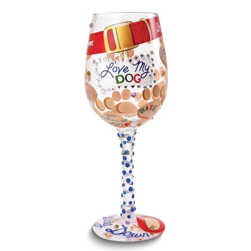 Lolita Hand-painted Love My Dog Wine Glass