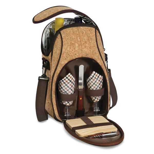 Brava Cork Insulated Wine and Cheese Tote with Service for 2