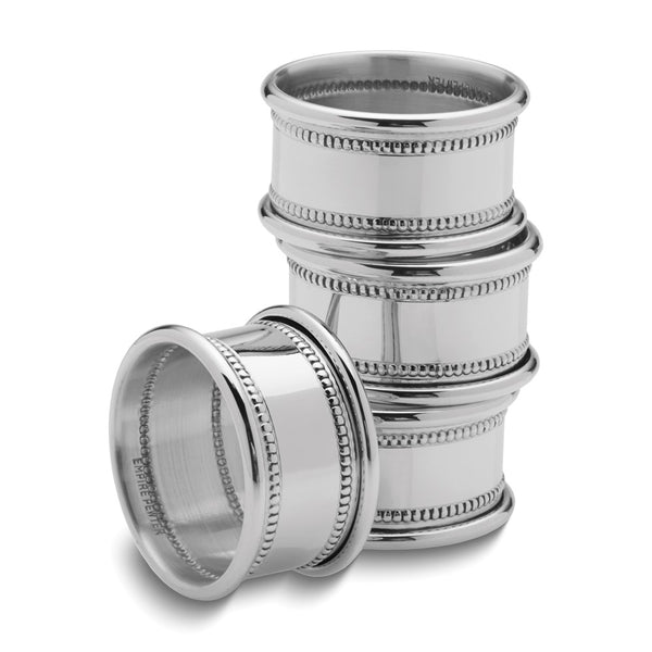 Empire Set of 4 Polished Pewter Beaded Napkin Rings