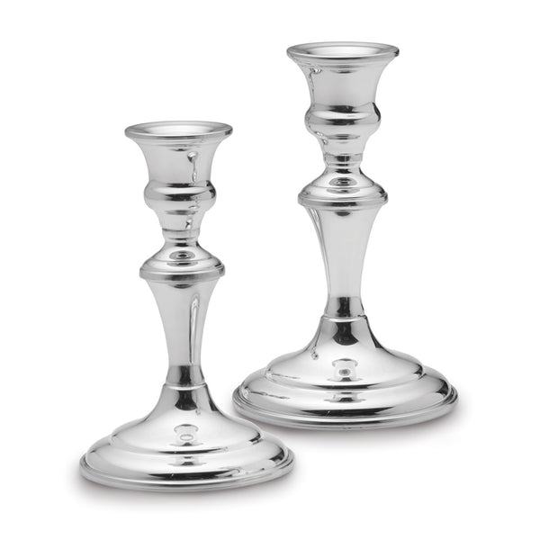 Empire Polished Pewter Pair Medium Candlesticks