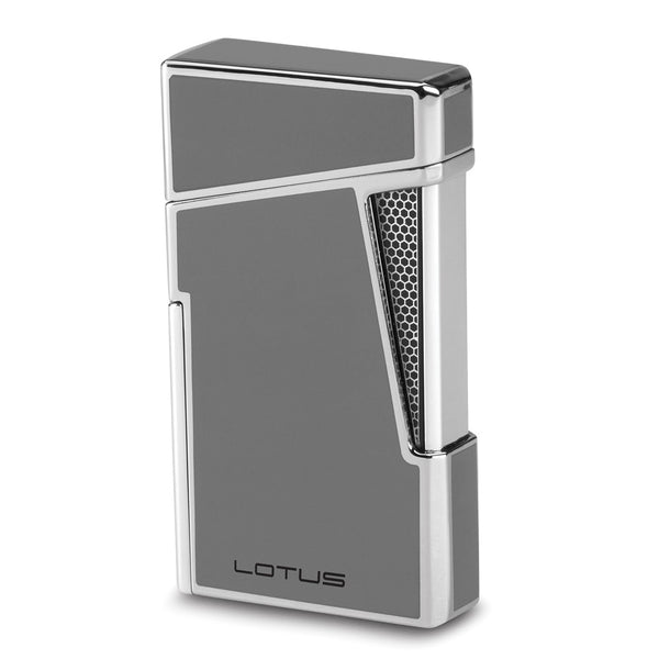 Lotus Apollo Grey Lacquer and Polished Chrome Twin Pinpoint Flame Torch Lighter with Retractable 8mm Cigar Punch