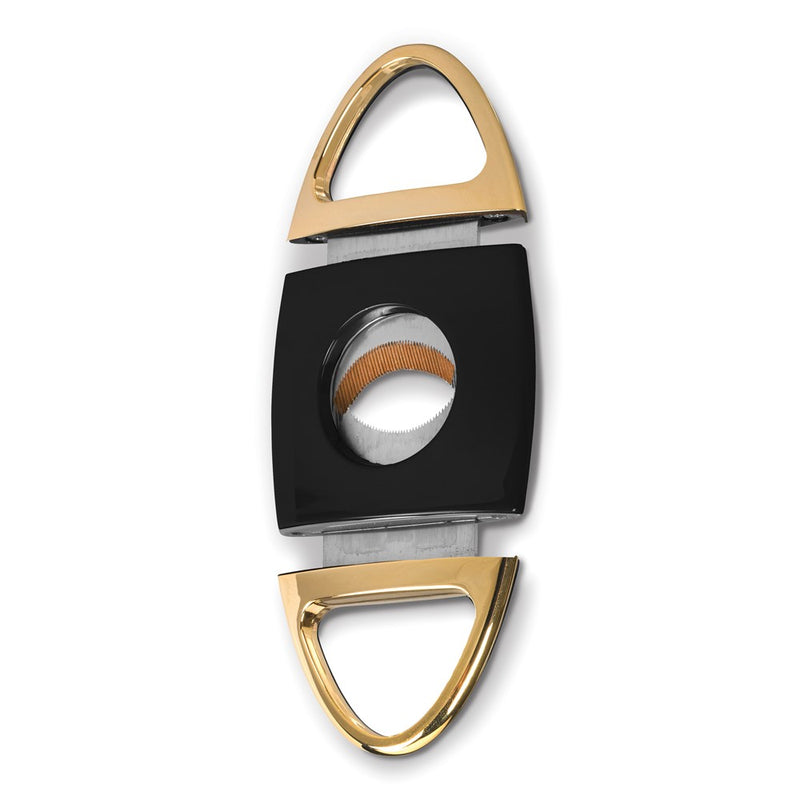 Lotus Jaws Glossy Black and Polished Gold-tone 58-Ring Gauge Serrated Stainless Steel Blade Cigar Cutter