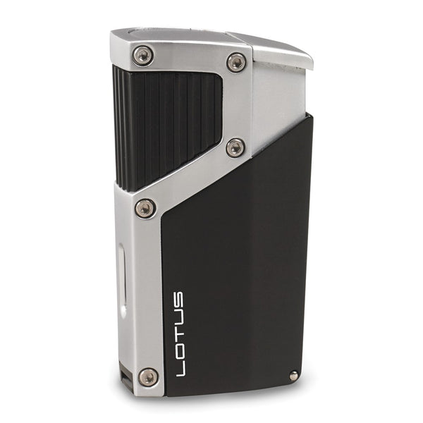 Lotus Czar Black Matte and Chrome Velour Quad Pinpoint Flame Torch Lighter with Fold-out 9mm Cigar Punch