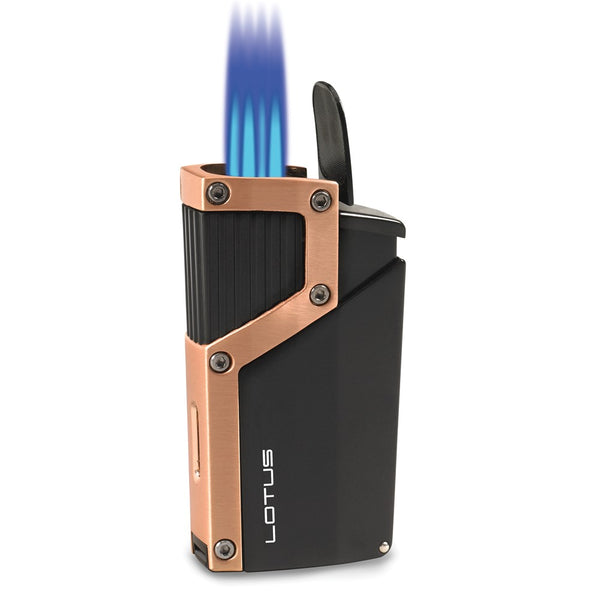 Lotus Czar Black Matte and Copper-tone Quad Pinpoint Flame Torch Lighter with Fold-out 9mm Cigar Punch
