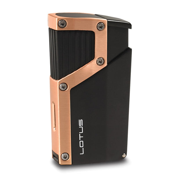 Lotus Czar Black Matte and Copper-tone Quad Pinpoint Flame Torch Lighter with Fold-out 9mm Cigar Punch
