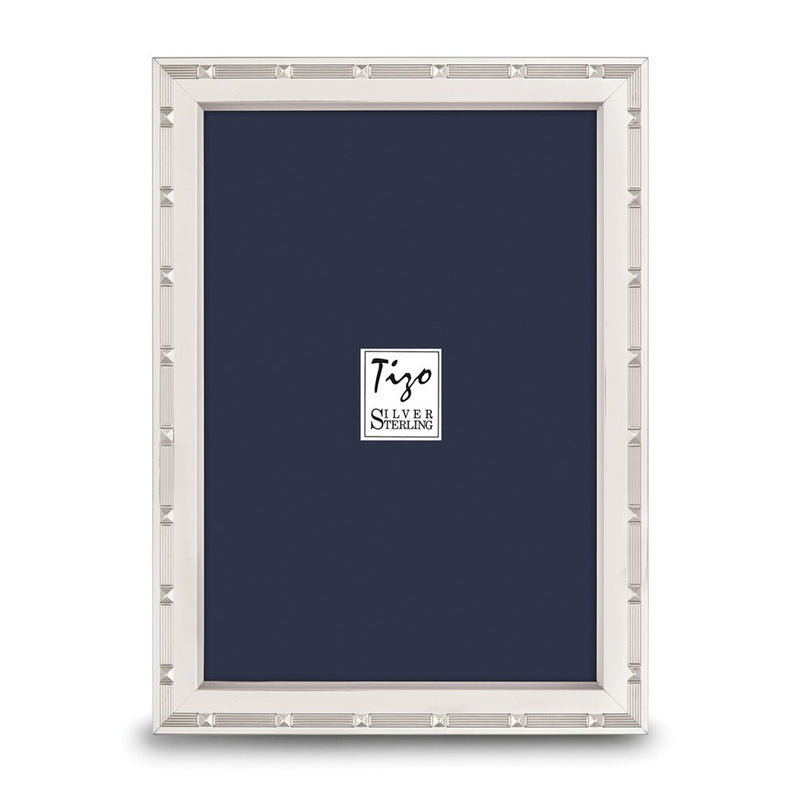 Sterling Silver Tarnish Resistant Geometric Border 4x6 Photo Frame with Finished Wood Back
