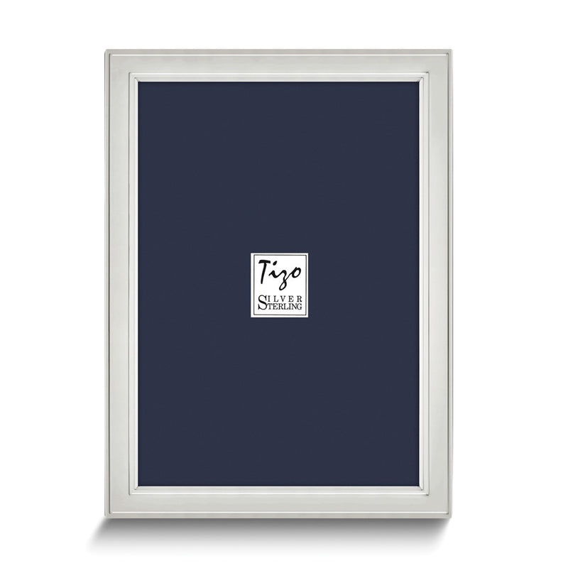 Sterling Silver Tarnish Resistant Narrow 5x7 Photo Frame with Finished Wood Back