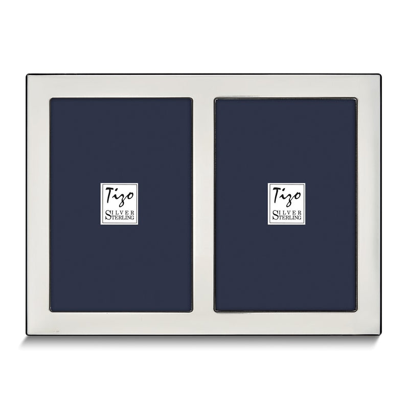 Sterling Silver Tarnish Resistant Plain Double 4x6 Photo Frame with Finished Wood Back