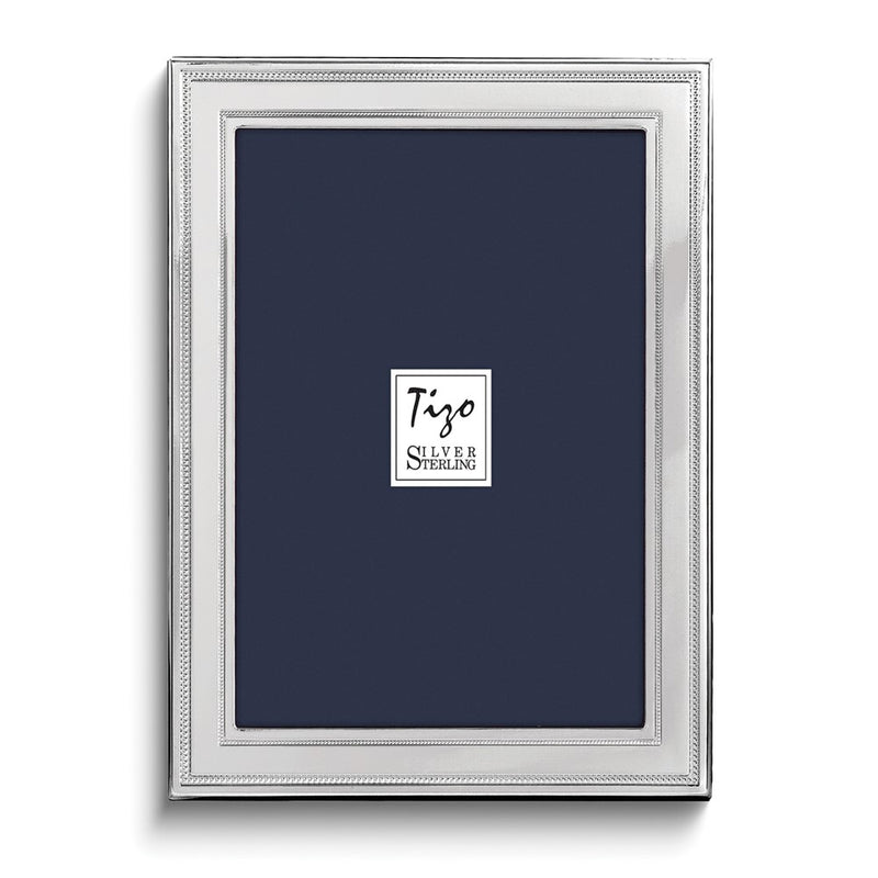 Sterling Silver Tarnish Resistant Double Beaded 4x6 Photo Frame with Finished Wood Back