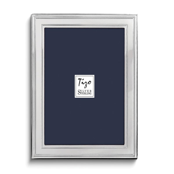 Sterling Silver Tarnish Resistant Double Beaded 5x7 Photo Frame with Finished Wood Back
