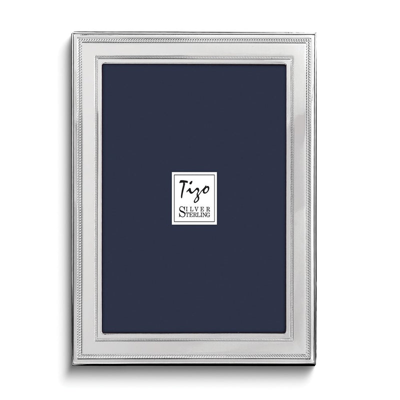 Sterling Silver Tarnish Resistant Double Beaded 5x7 Photo Frame with Finished Wood Back