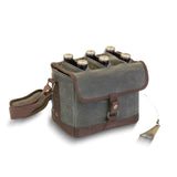 Khaki Waxed Cotton Canvas Beer Caddy Cooler with Retractable Bottle Opener