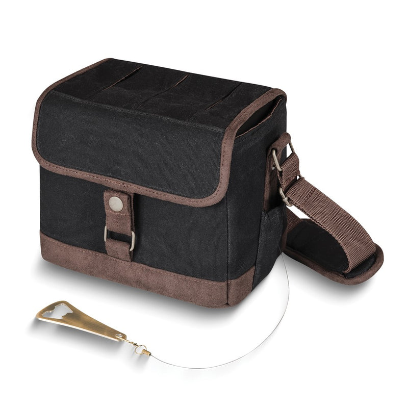Black Waxed Cotton Canvas Beer Caddy Cooler with Retractable Bottle Opener