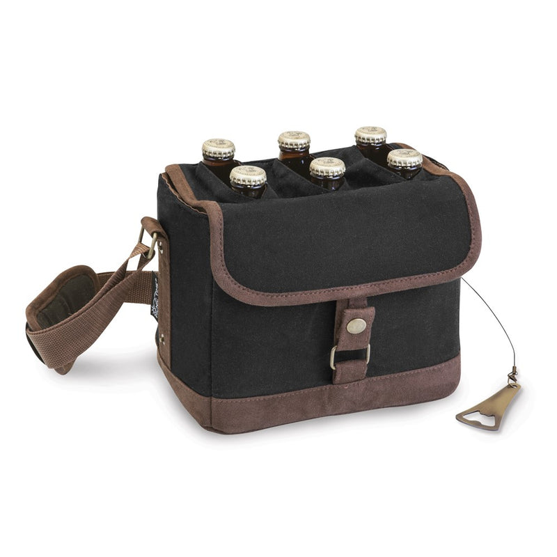 Black Waxed Cotton Canvas Beer Caddy Cooler with Retractable Bottle Opener