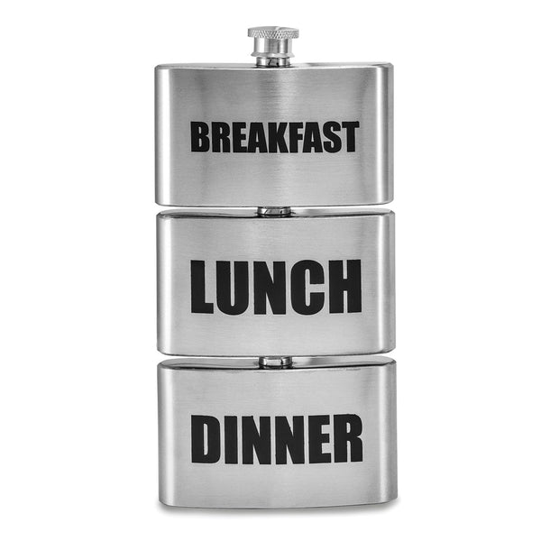 Stainless Steel (3 ounce Each) Breakfast, Lunch, Dinner 3 Piece Set of Flasks
