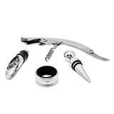 Four Piece Wine Gift Set in Faux Leather Case - Includes Bar Tool, Stopper, Pourer, and Drip Ring