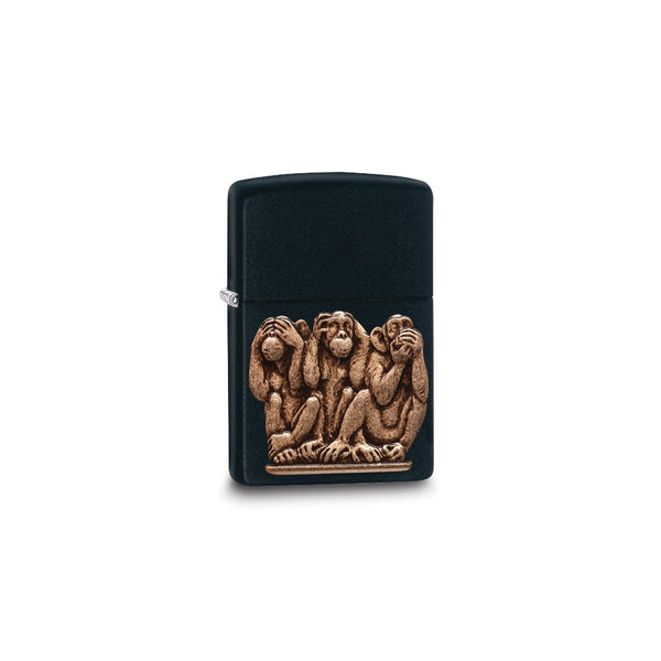 Zippo Black Matte See No Evil, Hear No Evil, Speak No Evil Lighter