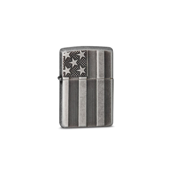 Zippo Armor Antique Silver Plate Deep Carve American Flag Lighter