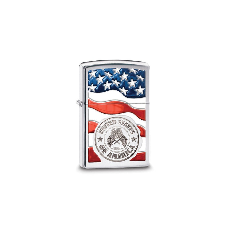 Zippo Chrome Polished United States of America with Flag Lighter