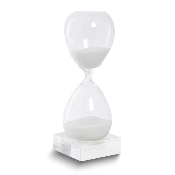 White Sand Hand-blown Glass 30-Minute Hourglass with Stand