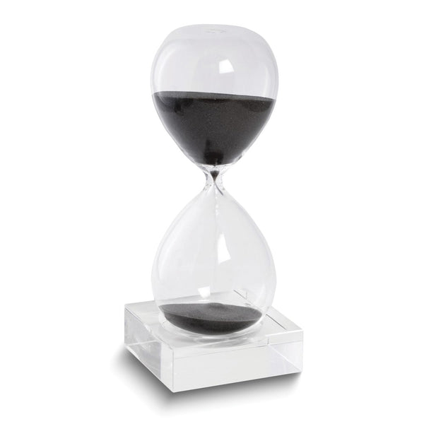 Black Sand Hand-blown Glass 60-Minute Hourglass with Stand