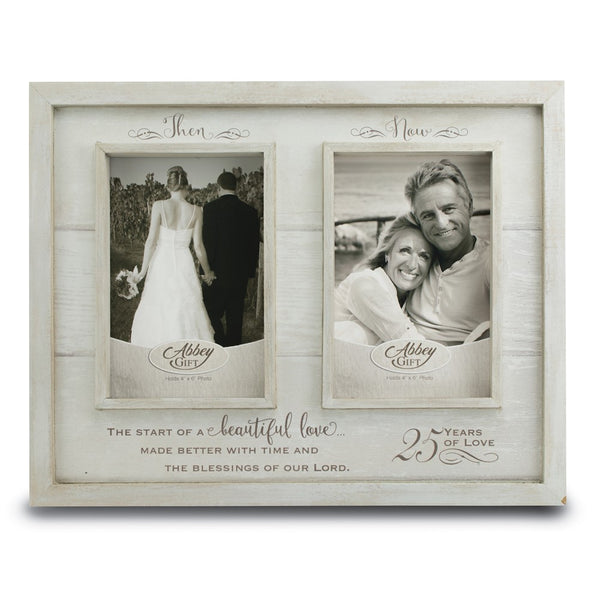 THEN and NOW 25th Anniversary Two 4x6 Photos Wood Composite Frame Boxed