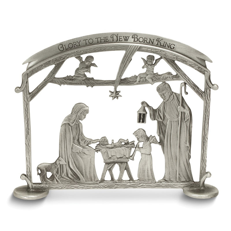 Antiqued Silver-tone Standing Holy Family Scene Gift Boxed