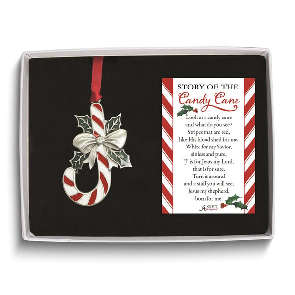 Metal and Epoxy Candy Cane Ornament On Ribbon Gift Boxed with Card
