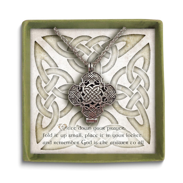 Antiqued Silver-tone Celtic Prayer Locket Necklace