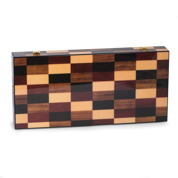 Multi-color Wood Inlay Case Backgammon Set