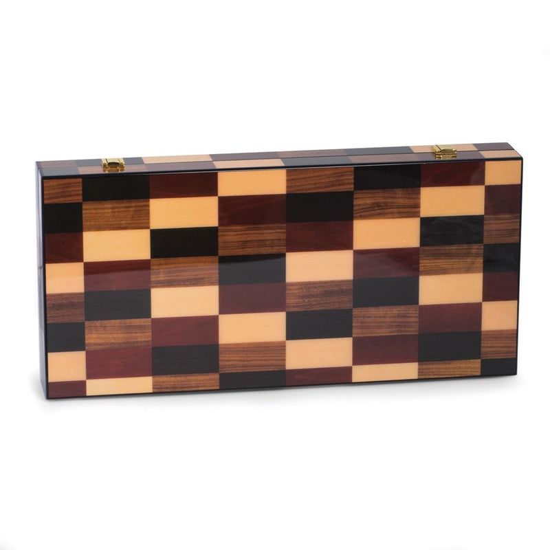 Multi-color Wood Inlay Case Backgammon Set