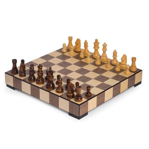 Matte Wood Inlay Chess/Checkers Set with Storage Drawer