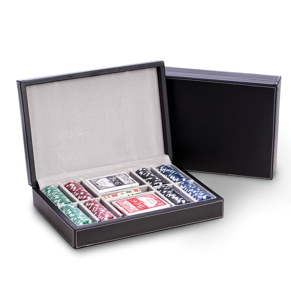 Black Leather Case 200 Clay Composite Chips/2 Card Decks/5 Dice Poker Set