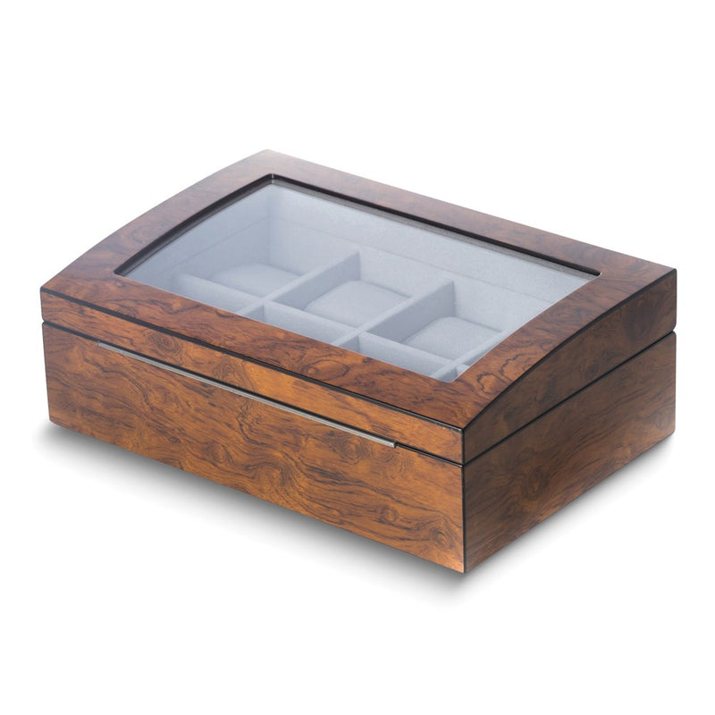Brown Burlwood Finish 8-Watch Case w/Glass Window