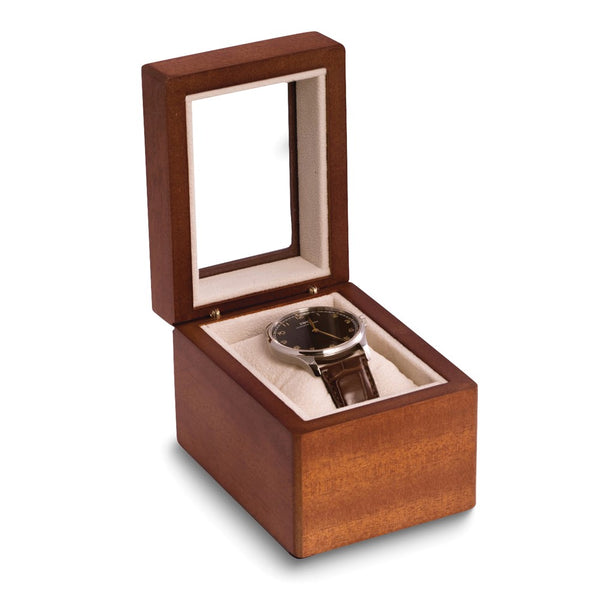 Matte Cherry Wood Finish Single Watch Case w/Glass Window