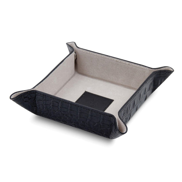 Black Croco Textured Leather Snap Valet Tray