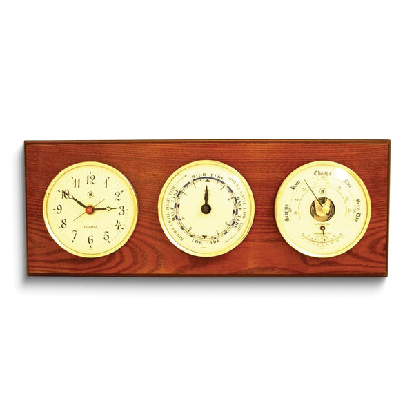 Oak Wood and Brass Clock/Tide Clock/Barometer/Thermometer