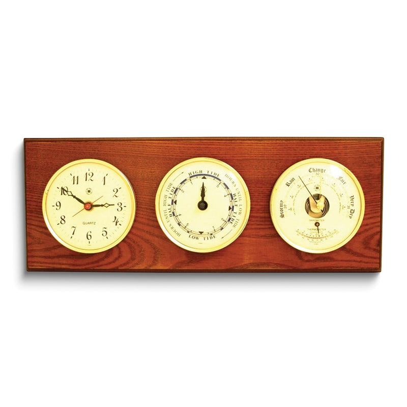 Oak Wood and Brass Clock/Tide Clock/Barometer/Thermometer
