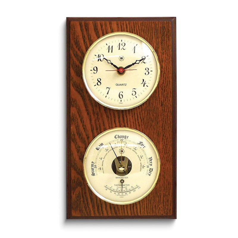 Oak Wood and Brass Clock/Barometer/Thermometer