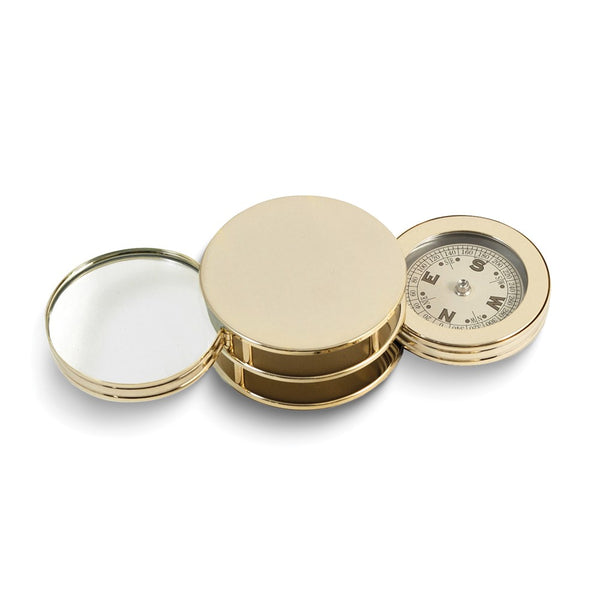 Gold Plated Paperweight with Fold-Out 3x Magnifier and Compass
