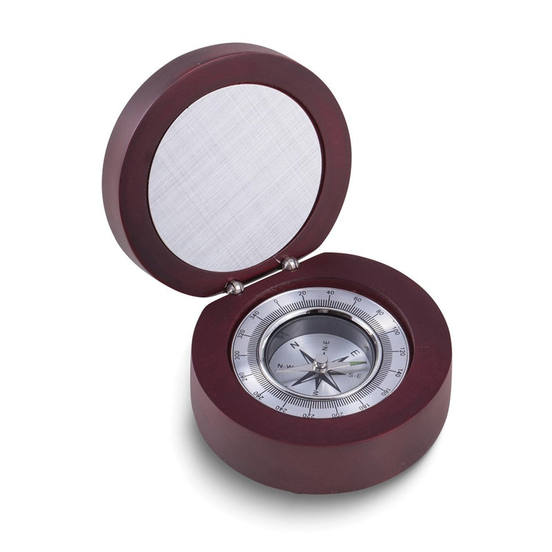 Compass in Rosewood Finished Hinged Box with Aluminum Engraving Plate