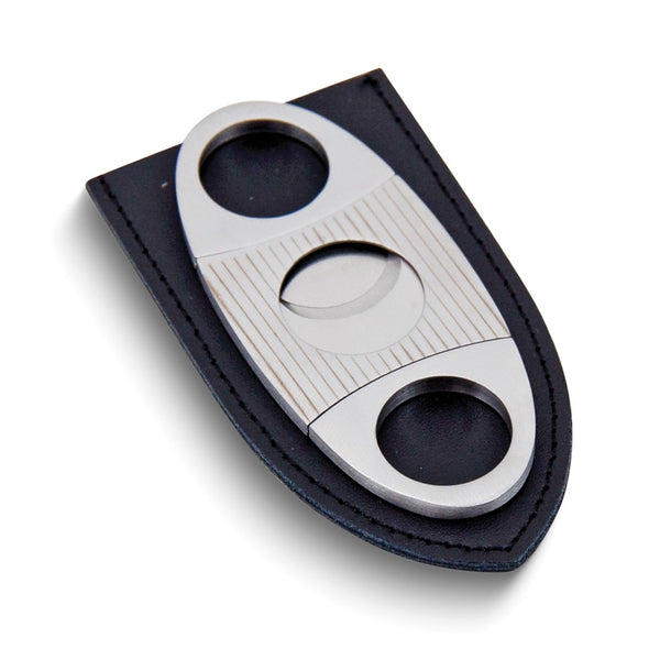 Stainless Steel Guillotine Cigar Cutter with Leather Pouch