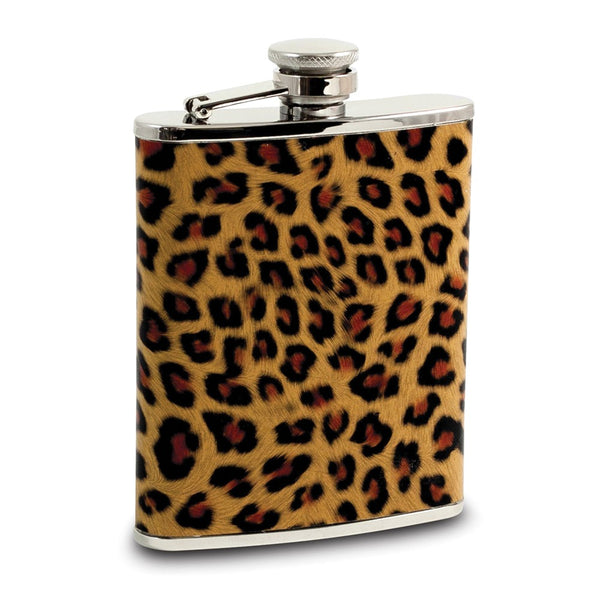 6 ounce Stainless Steel Leopard Pattern Flask