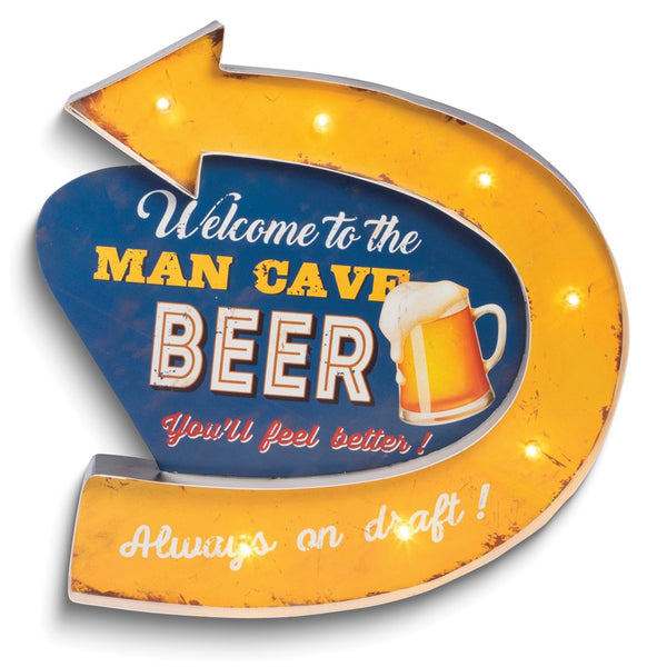 Welcome to the Man Cave Beer Metal and LED Light Wall Sign