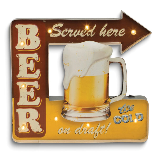 Beer Served Here On Draft Metal and LED Light Wall Sign