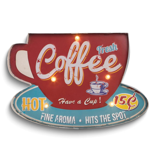 COFFEE Metal Sign with LED Lights Wall Mountable