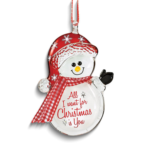 Glass Baron ALL I WANT FOR CHRISTMAS IS YOU Snowman Glass Figurine Ornament
